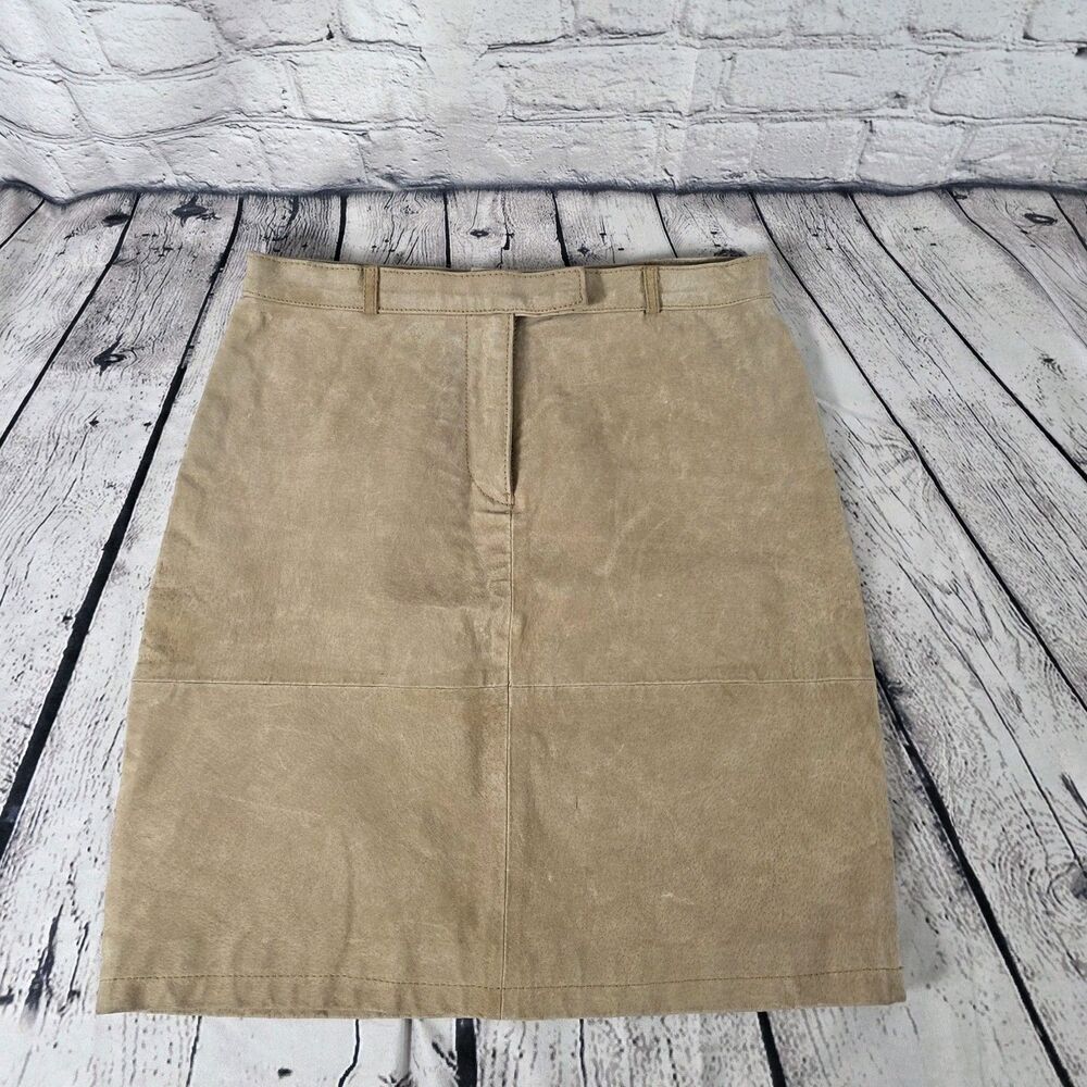 Neutral Zone Tech Wear Leather Size Medium Beige Genuine Lined Skirt